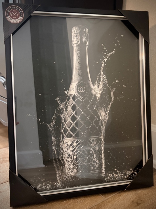 Gucci Other - Fashion Black & Silver Champagne Bottle Artwork/Black frame -20” x 16”